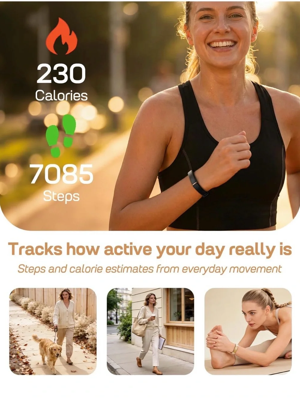 NIB Fit VII Black Fitness Activity Tracker with Gold Accents Smartwatch Wearable